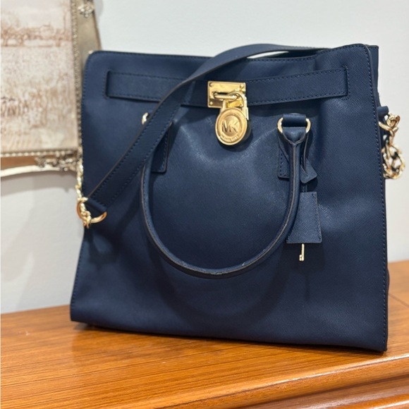 Michael Kors Navy Shoulder Bag with Gold Details